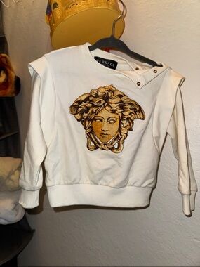 Versace Cream Sweatshirt with Gold Medusa Appliqué